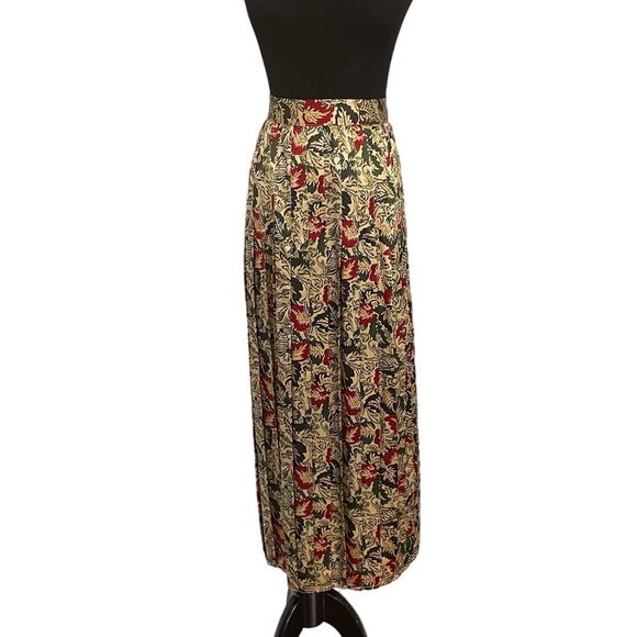 Vintage 80s High Rise Silk Maxi Skirt Box Pleated Button Down Skirt Floral Sz 18 - Picture 4 of 11